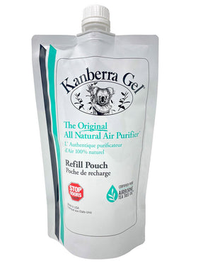 Kanberra front view of refill pouch shows label and size benefit