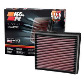 K&N 33-5005 front packaging showing compatible RAM fitment and performance benefit