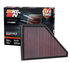 K&N front view of 33-5056 filter showing drop-in fit and durable frame