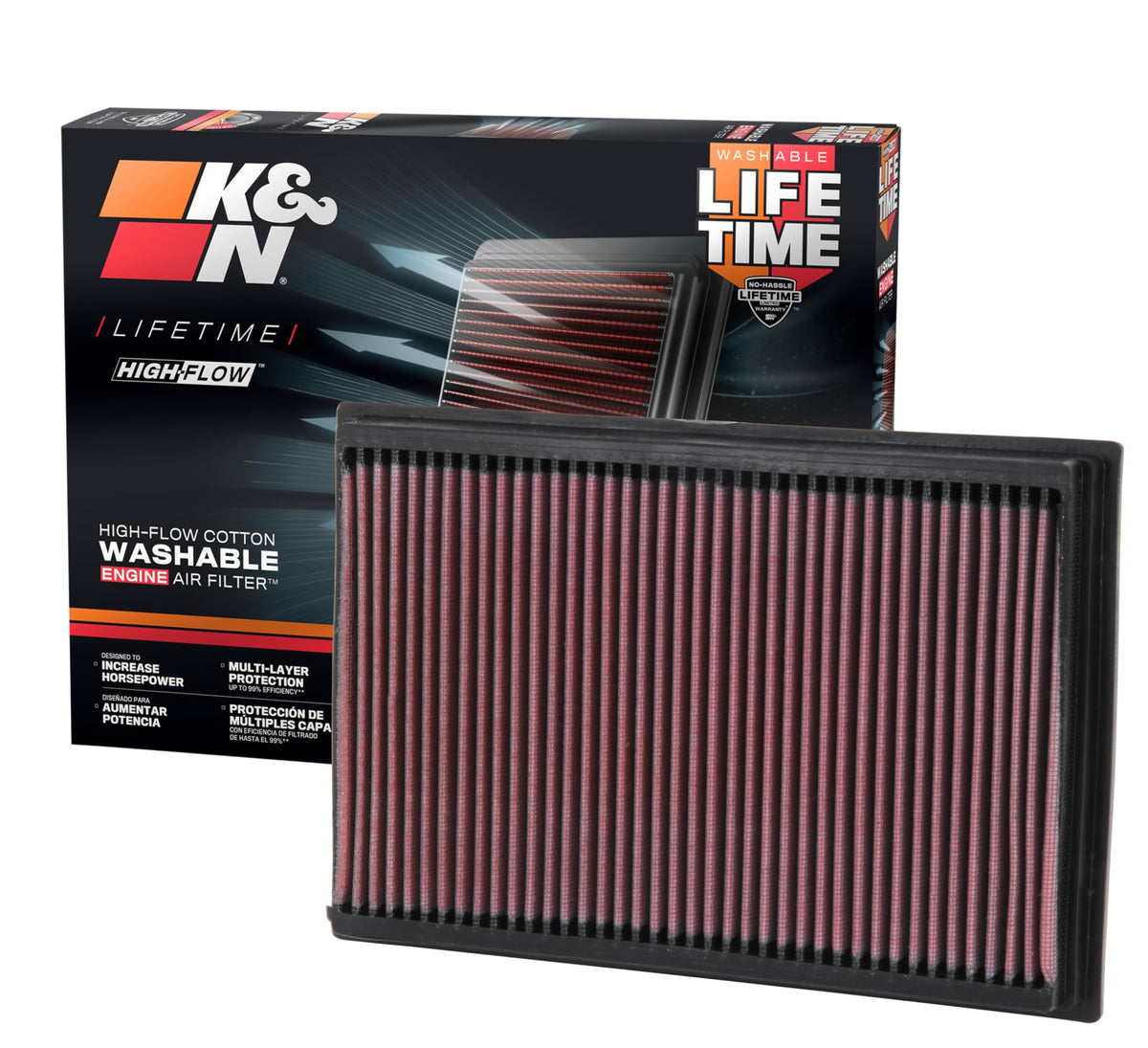 K&N front view of filter showing fit and ready-to-install benefit