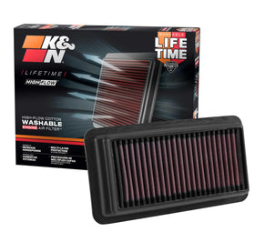 K&N front view of filter showing profile and quick airflow benefit
