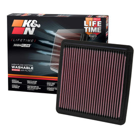 K&N front view showing filter ready to install and performance benefit