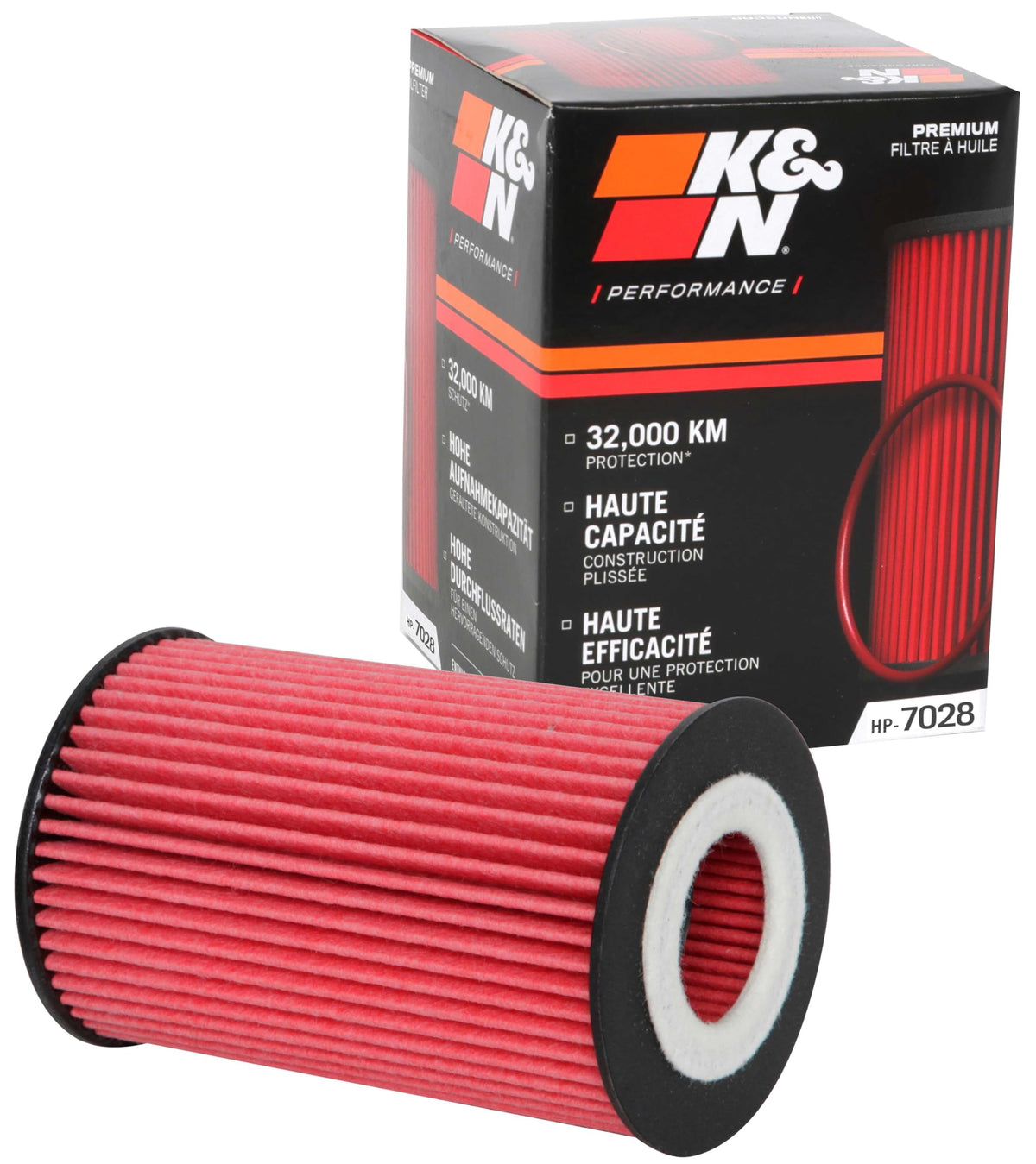 K&N HP-7028 front view showing brand and filter shape for reliable fit