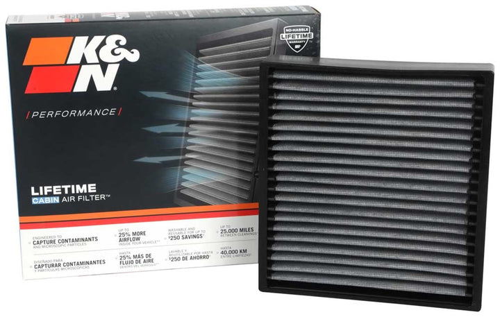 K&N VF2076 front packaging showing reusable filter benefits