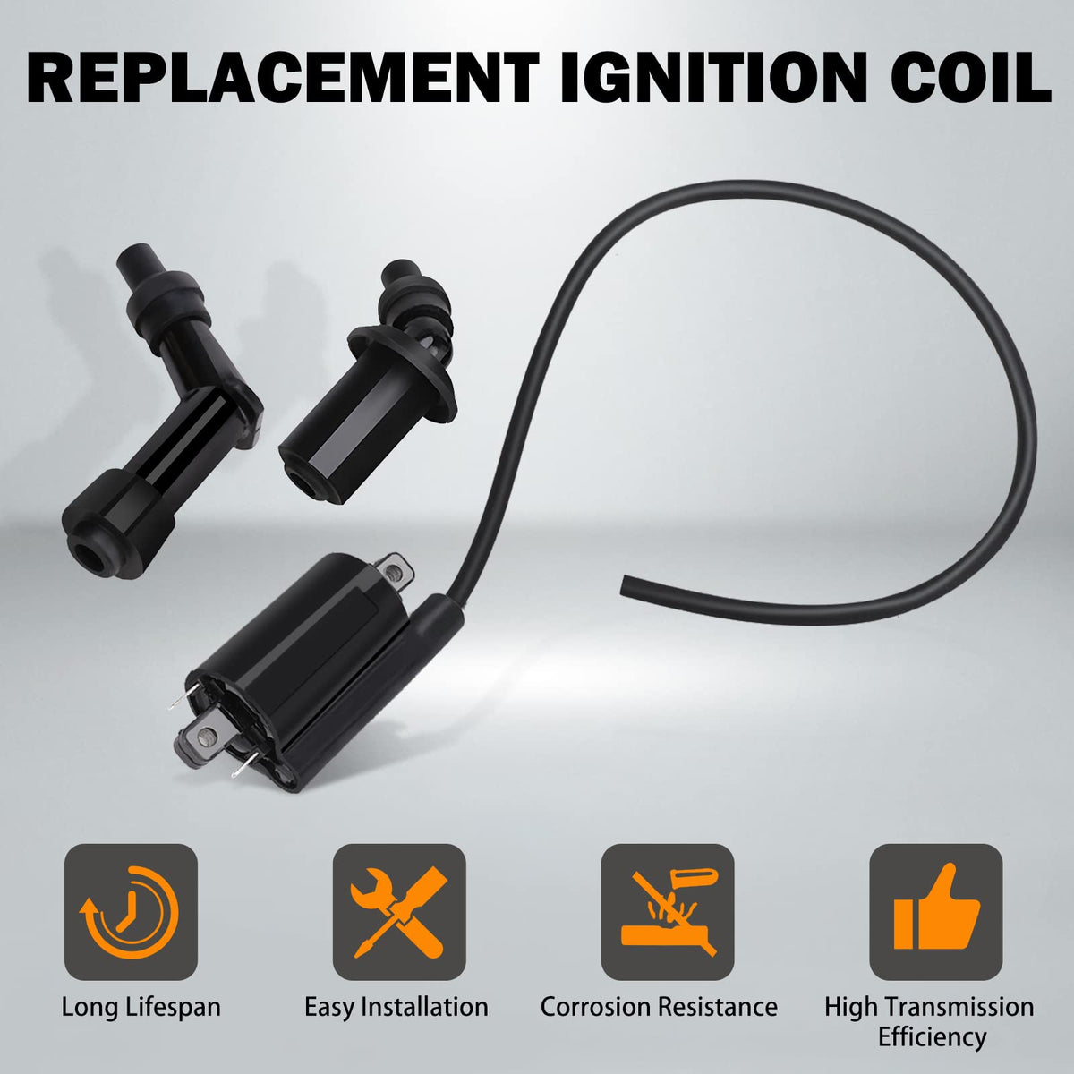 KanSmart ignition coil label closeup showing model numbers and fitment benefit