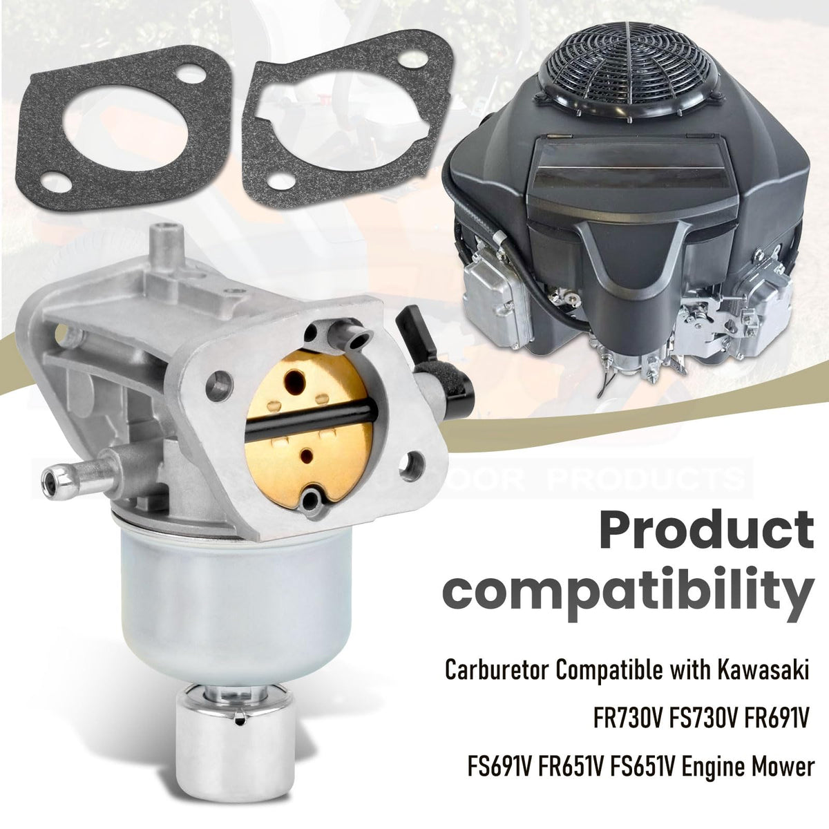 Karbay carburetor installed on Kawasaki engine showing direct-fit advantage