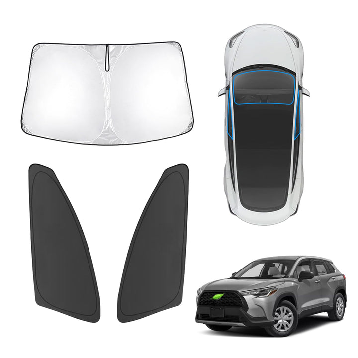 Karltys custom-fit windshield shade front packaging showing fit and protection