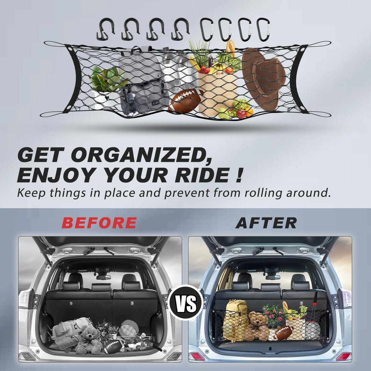 Karltys folded cargo net compact for easy storage and portability