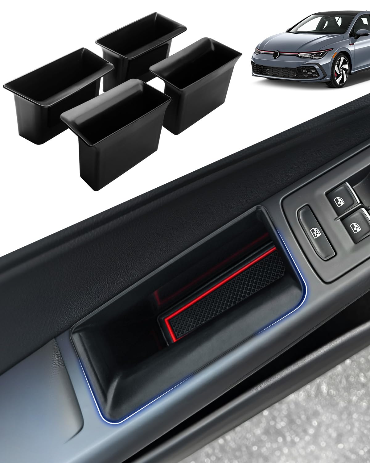 Karltys front door tray packaging showing contents and model fit benefits