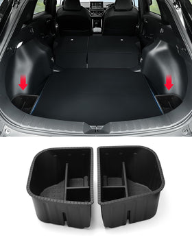 Karltys front view of both ABS trunk storage bins showing neat packaging and fit