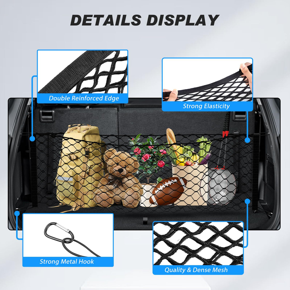 Karltys carabiners and plastic hooks detail for secure anchoring