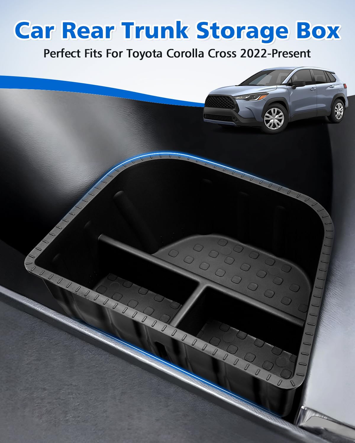 Karltys installed right-side trunk bin in Corolla Cross protecting loose items while driving
