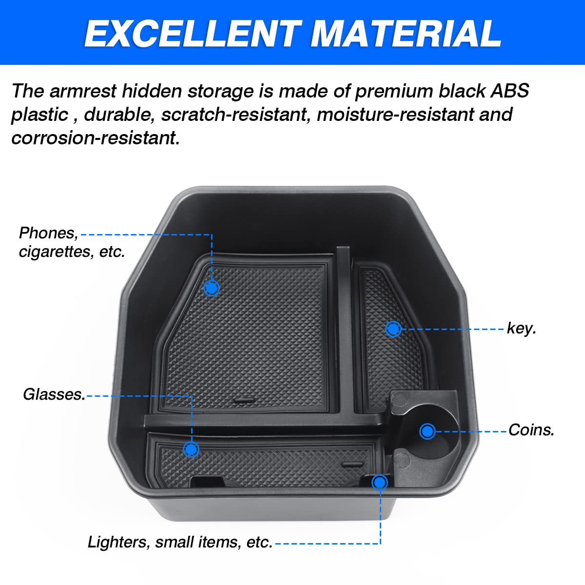 Karltys compartments holding phone keys and coins for organized storage