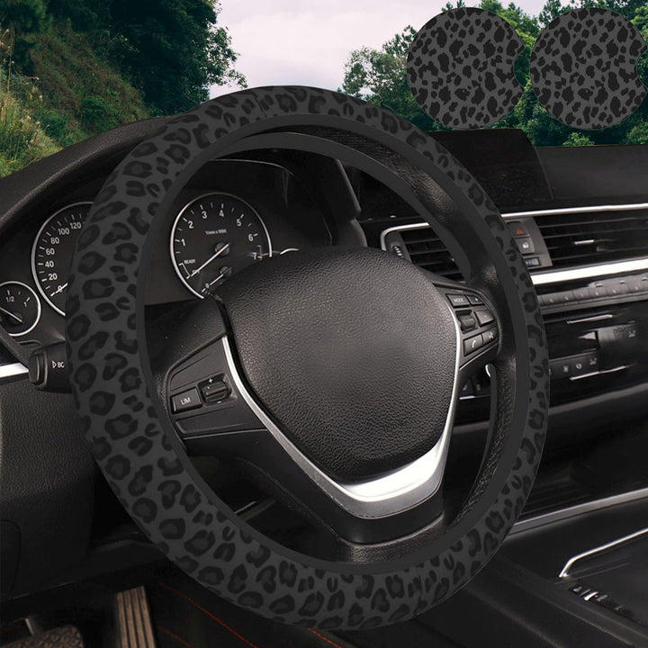 KARREAL steering wheel cover front view showing bold leopard print and protection