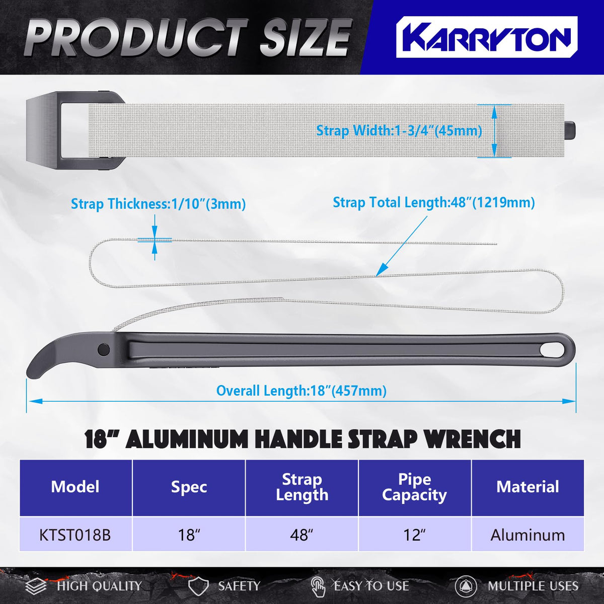 KARRYTON close-up of 48-inch nylon strap weave for strong grip