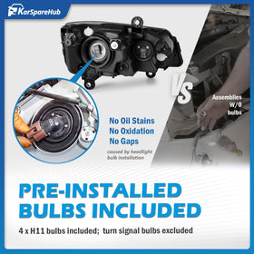 KarSpareHub headlight with included low and high beam bulbs installed for correct beam pattern