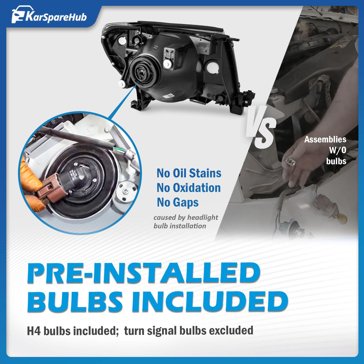KarSpareHub headlight with bulbs preinstalled for immediate road-ready use