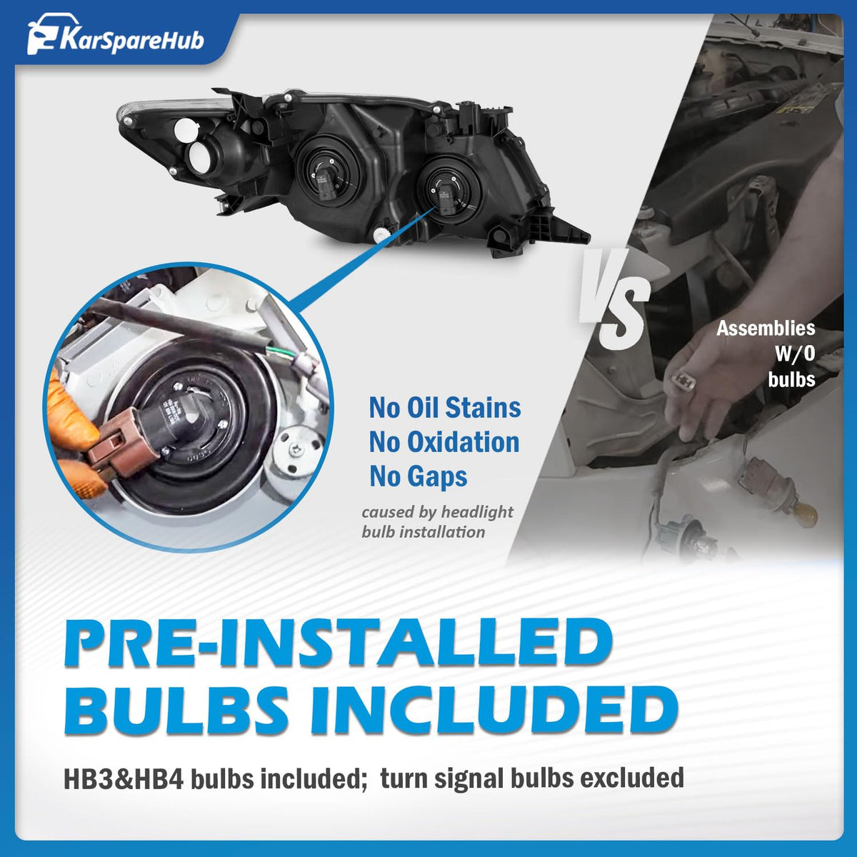 KarSpareHub headlight rear view showing plug-and-play connectors and mounting points