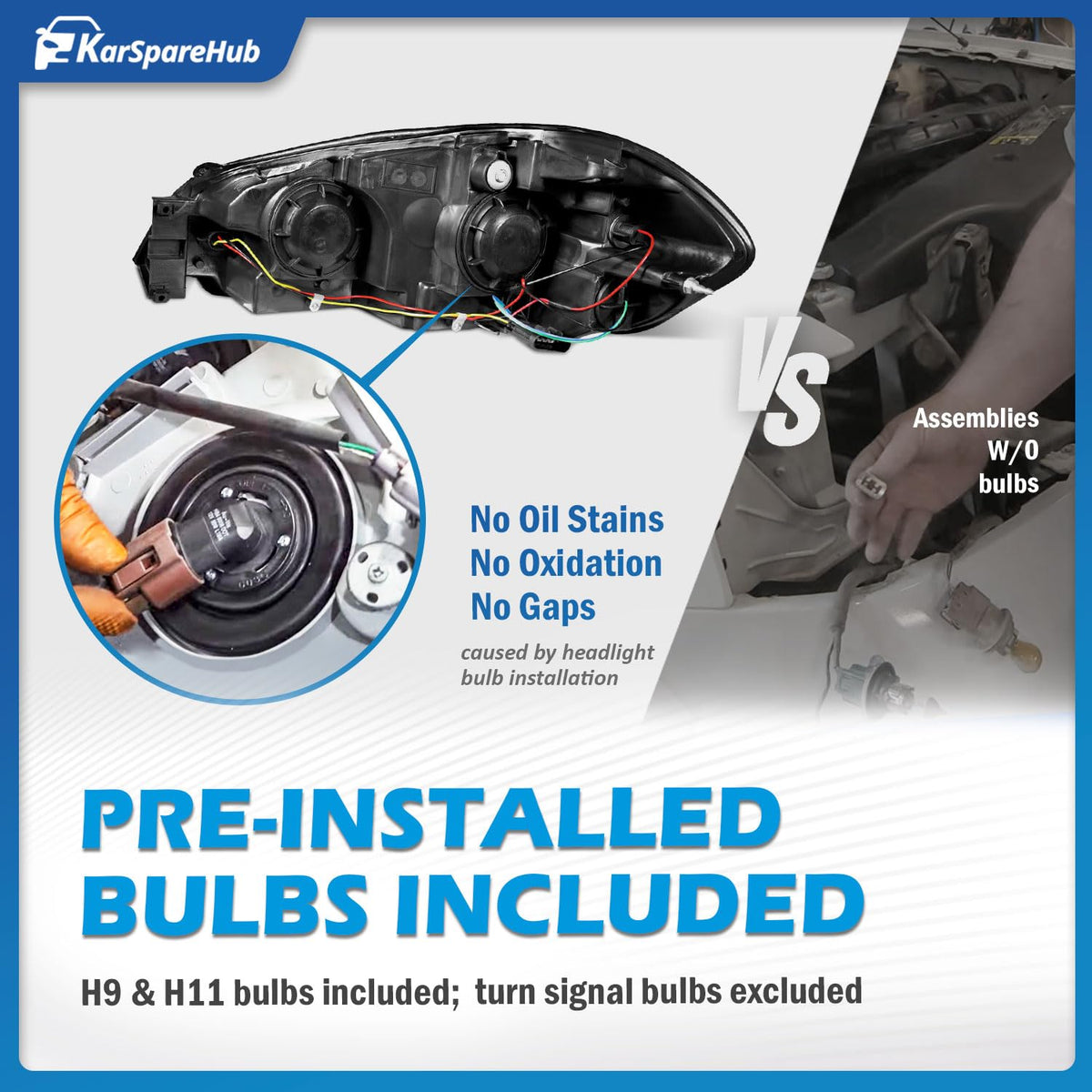 KarSpareHub headlight installed on Chevy Impala illustrating direct-fit replacement benefit