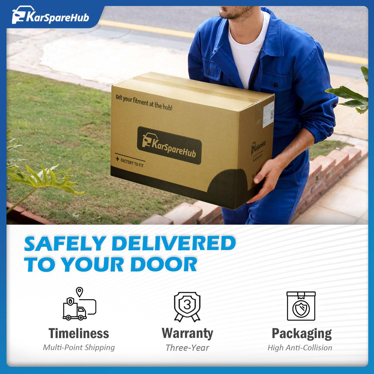 KarSpareHub packaging and warranty card included for 3-year protection
