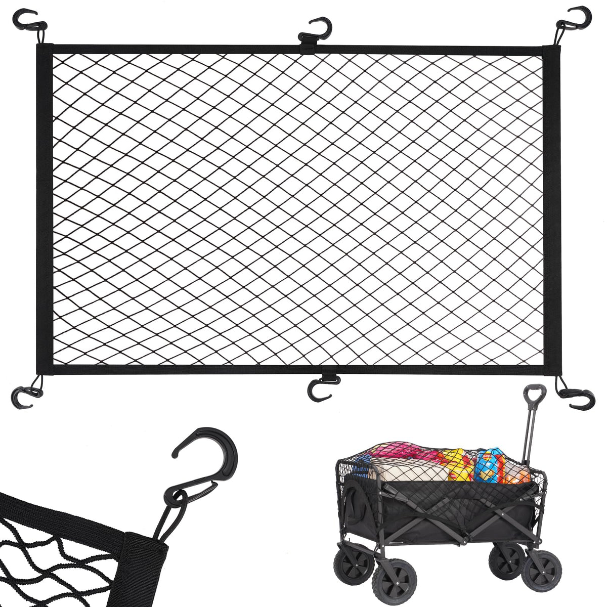 Kaskawise front view of cargo net on wagon showing secure containment benefit