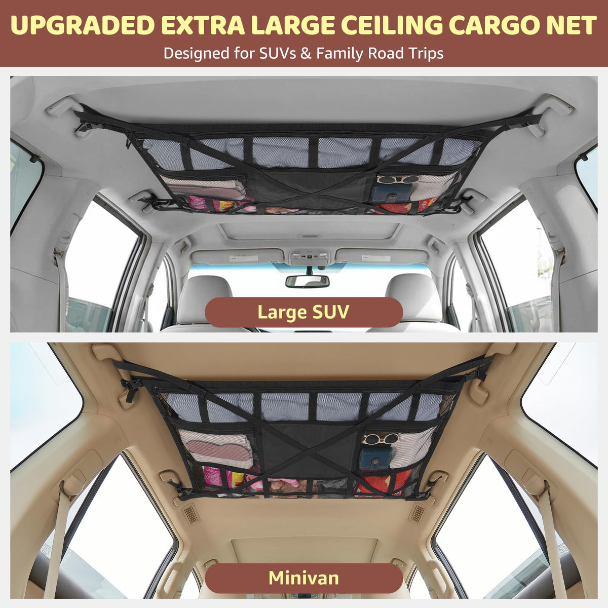 kaskawise installed in SUV ceiling showing clutter-free cabin benefit