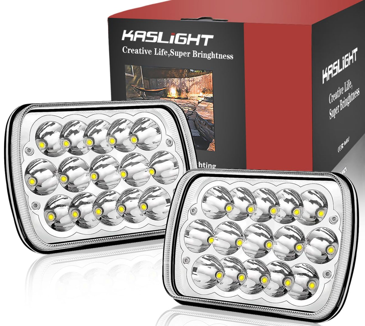 KASLIGHT front view 5x7 LED headlights showing bright beam and improved visibility