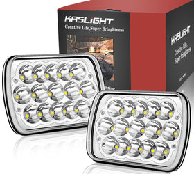 KASLIGHT front view 5x7 LED headlights showing bright beam and improved visibility