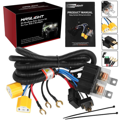 KASLIGHT front view of H4 harness showing connectors and benefit of stable power