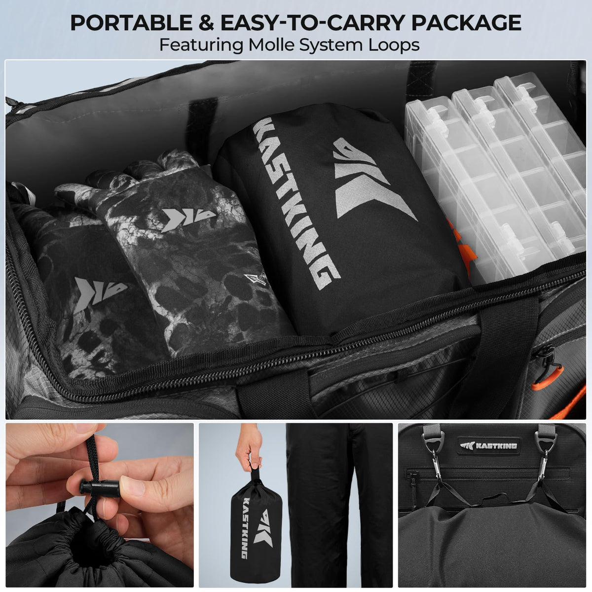 KastKing HydroSense packed in MOLLE pouch for compact, travel-ready storage