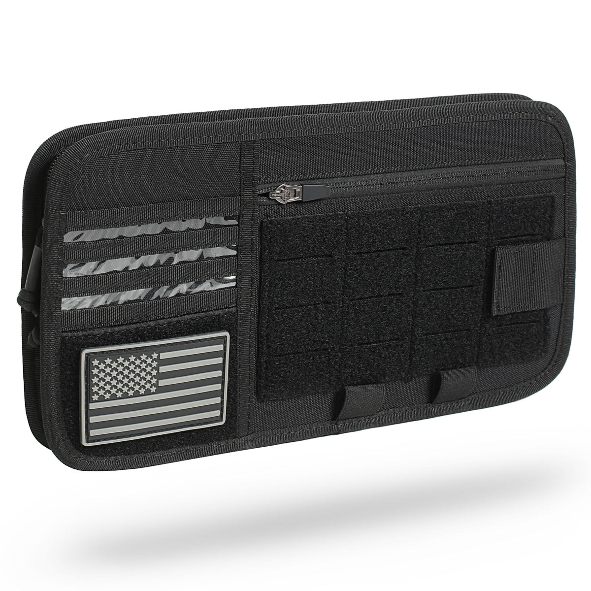 Katadem front view showing pouch pockets and secure storage benefit