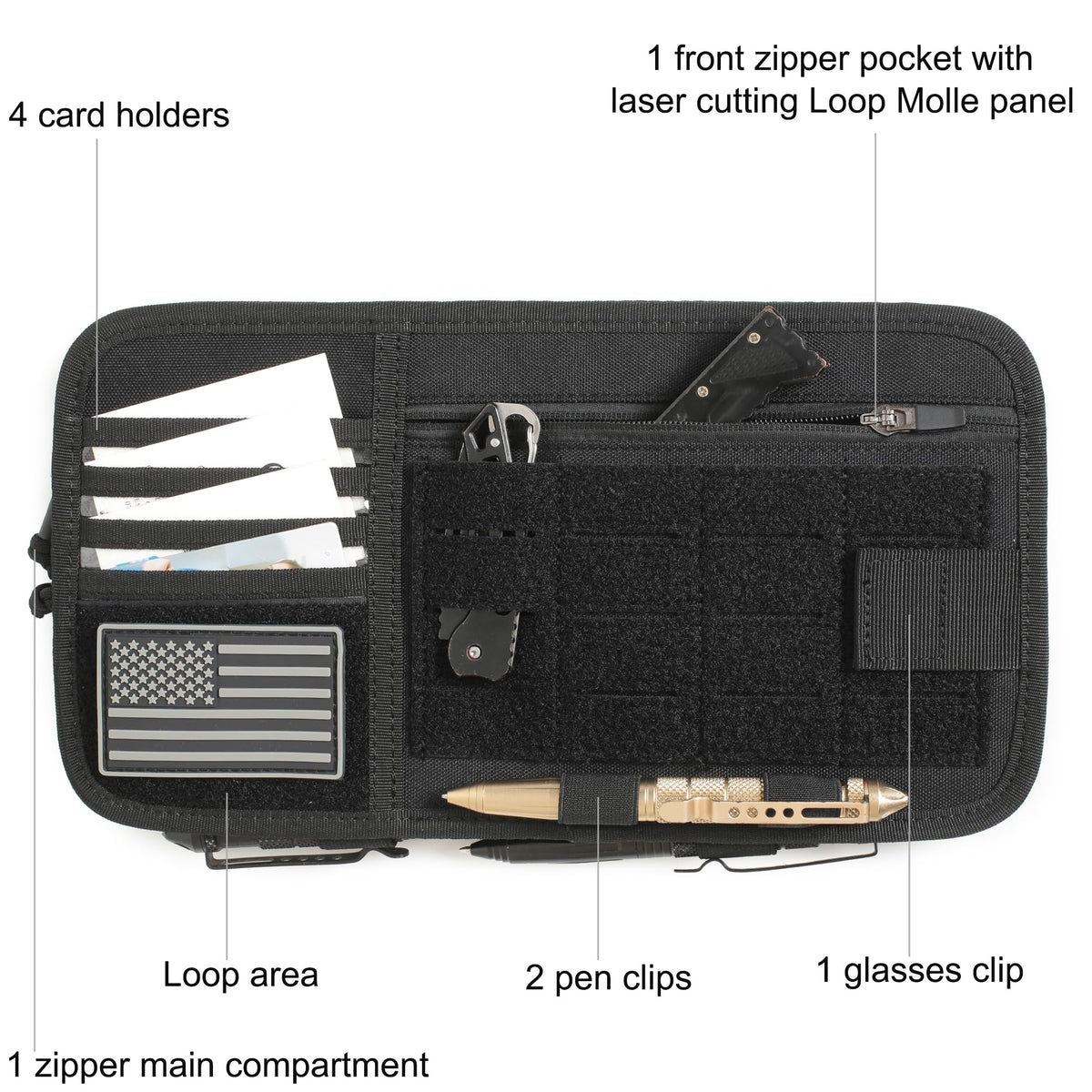 Katadem glasses clip detail holding sunglasses securely inside pouch