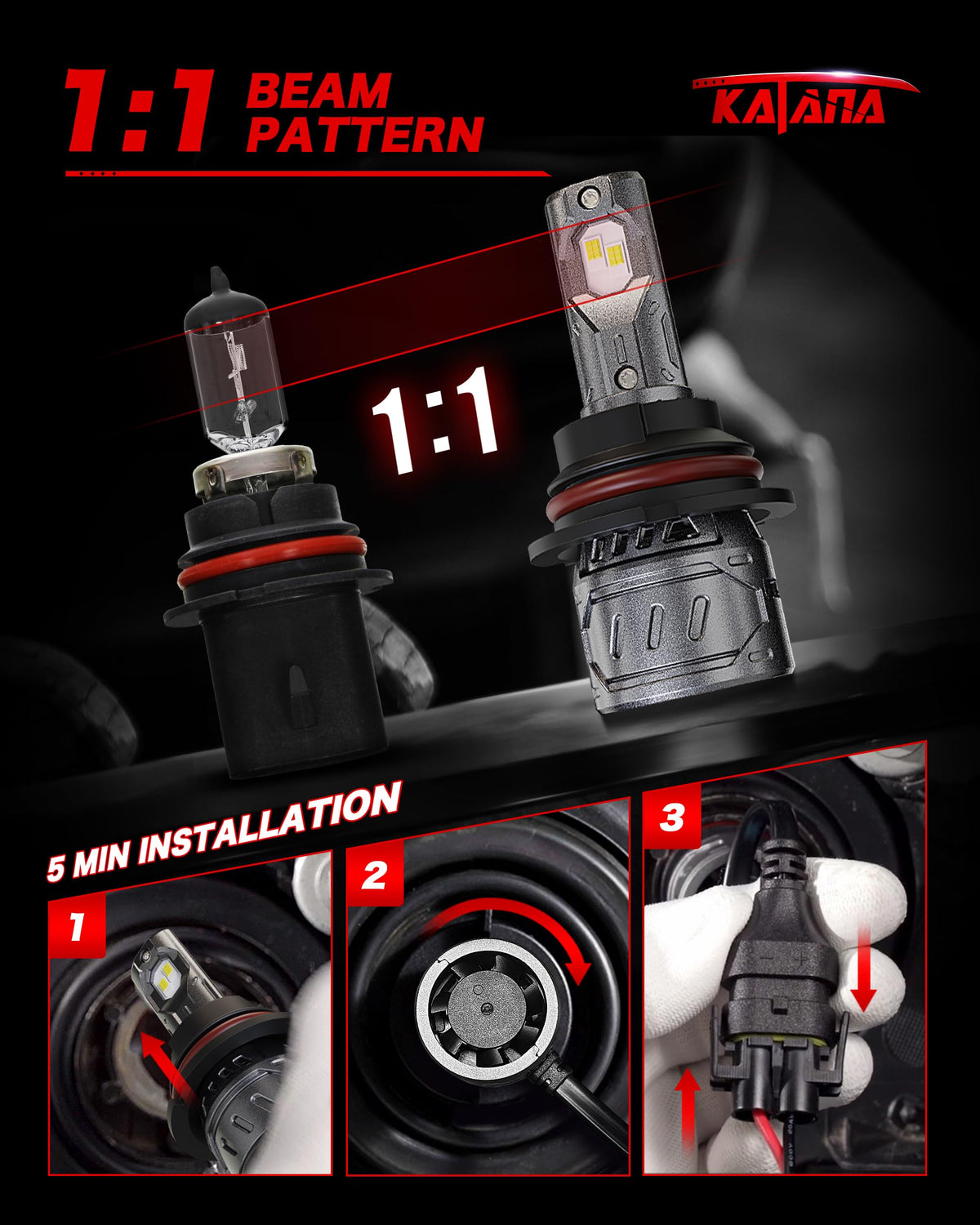 Katana 9007 installed in fog housing improving road edge visibility
