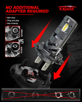 Katana H7 close-up of LED chips highlighting brighter 6500K output advantage