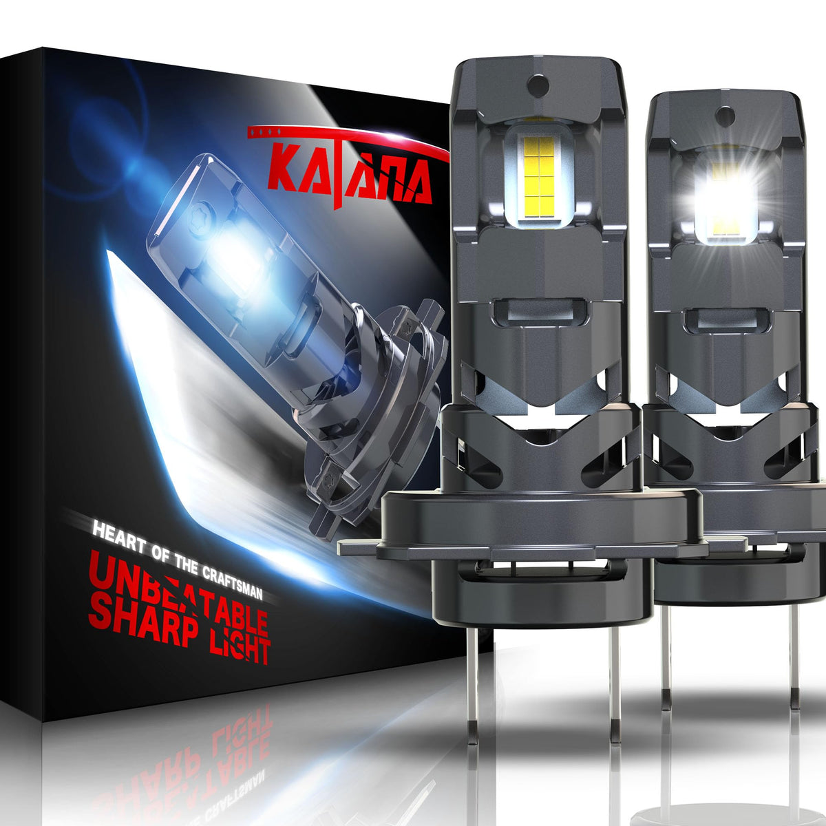 Katana H7 bulbs front pair showing plug-and-play fit and instant upgrade benefits