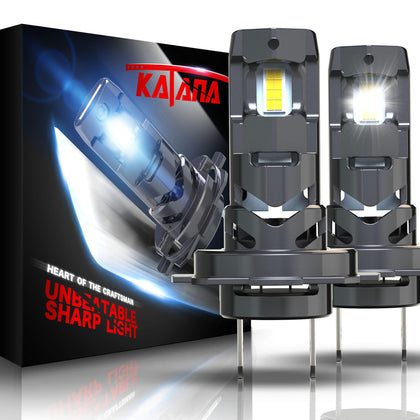 Katana H7 bulbs front pair showing plug-and-play fit and instant upgrade benefits