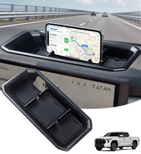 Katorn front view dash tray showing sleek profile and tidy storage benefit