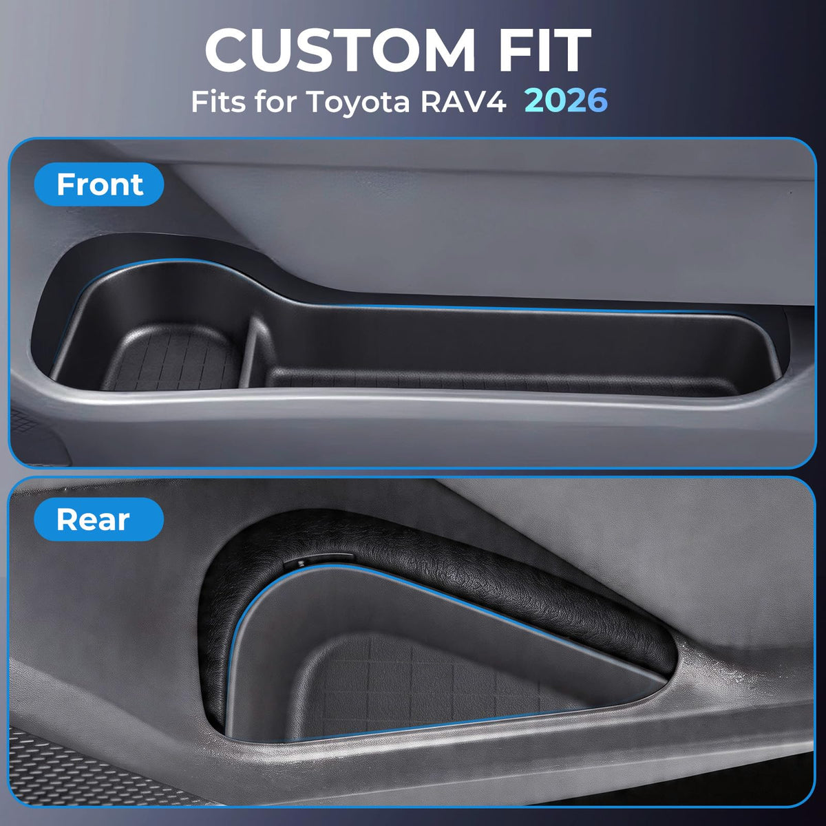 Katorn rear door insert tray fitted, illustrating organized backseat storage