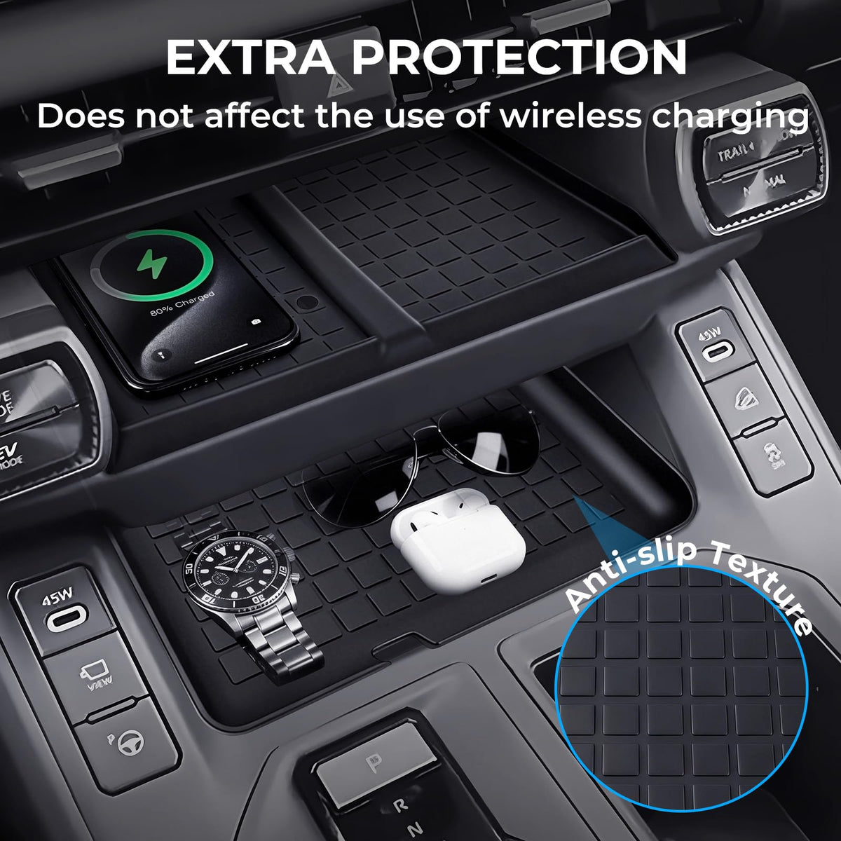 Katorn mat with phone and keys showing scale and secure-hold benefit