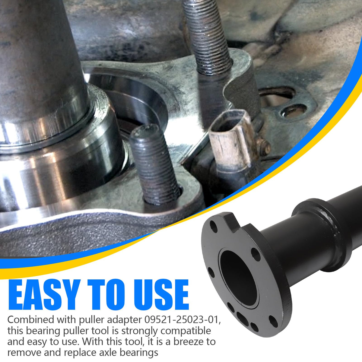 Kavius puller with adapter mounted on rear hub illustrating safe bearing removal