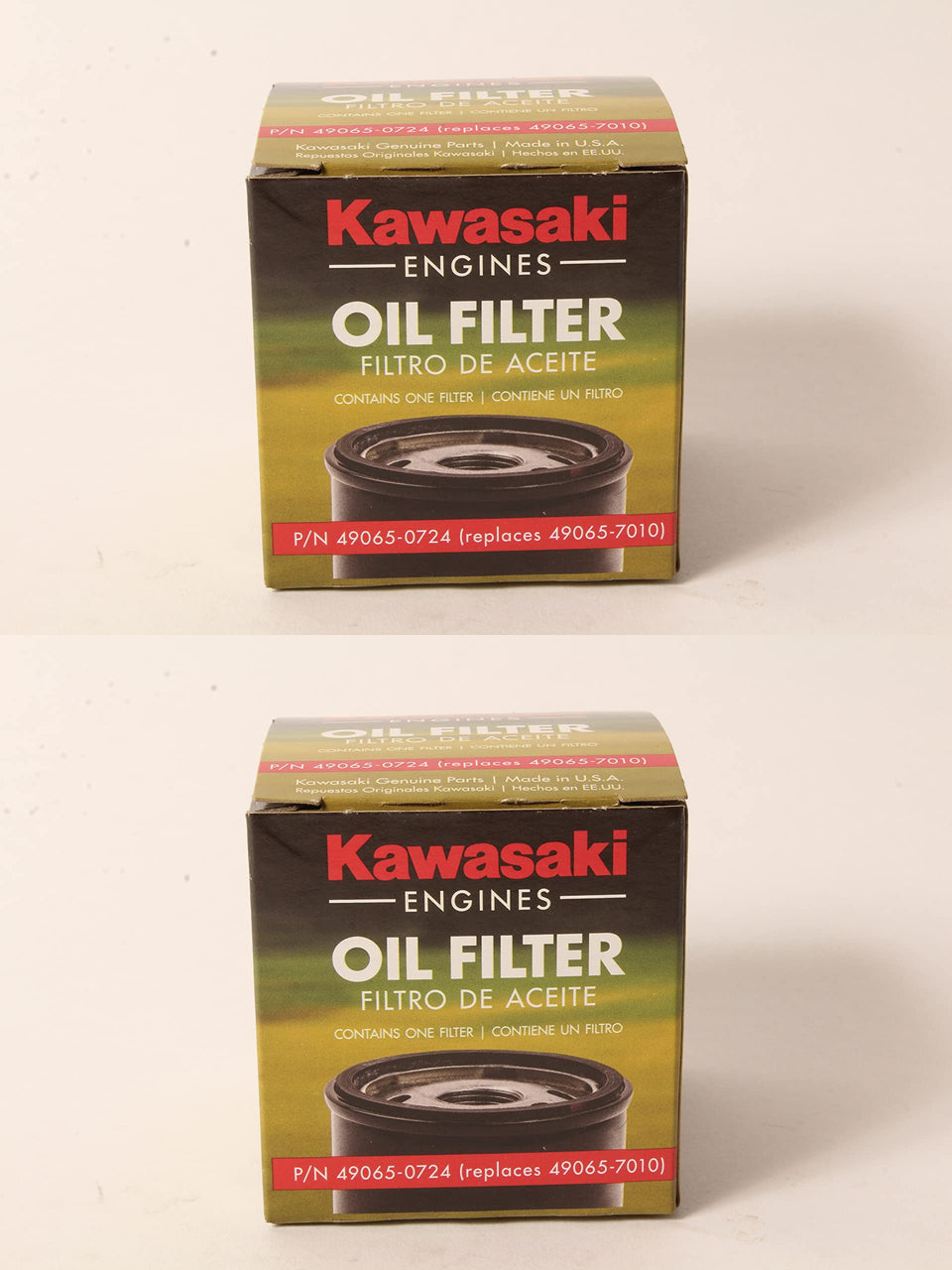 Kawasaki oil filter front packaging showing part number and OEM label for reliable fit