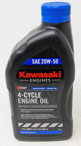 close-up of Kawasaki K-Tech bottle label highlighting oil grade and benefits