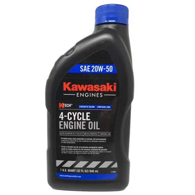 Kawasaki Engines K‑Tech close up label highlighting SAE 20W‑50 and additives for reliable protection