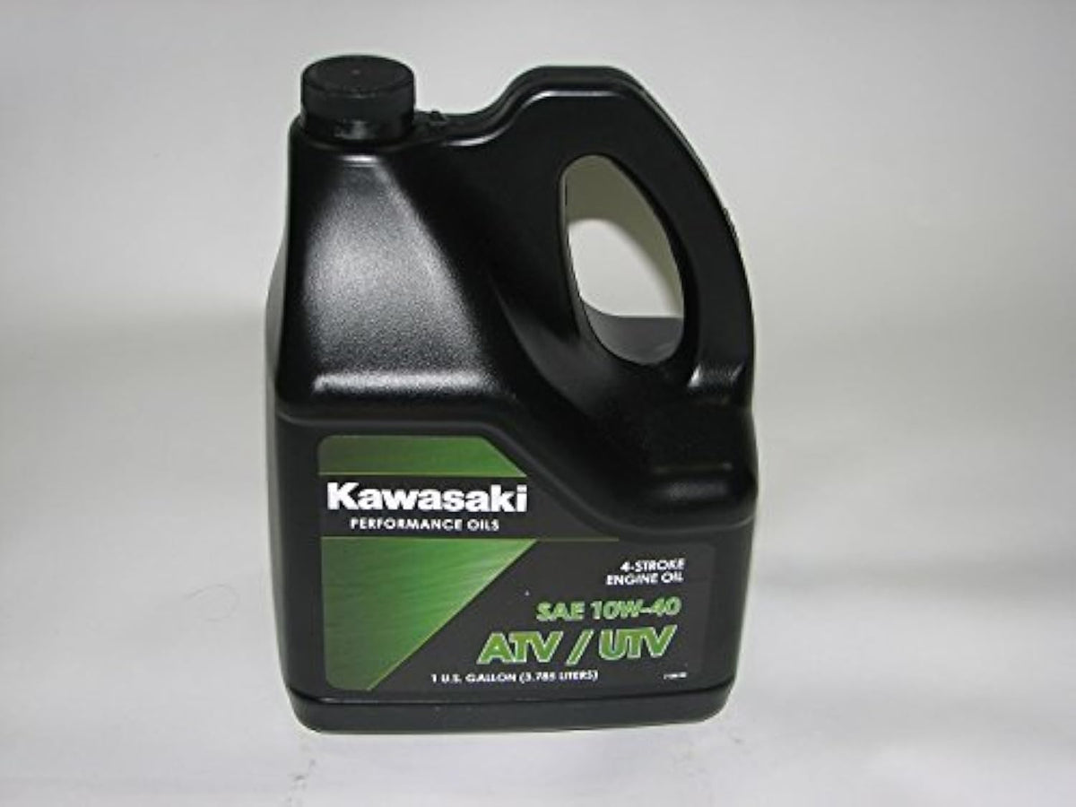 Kawasaki OEM 10W-40 front bottle showing label and size, ensures correct product selection