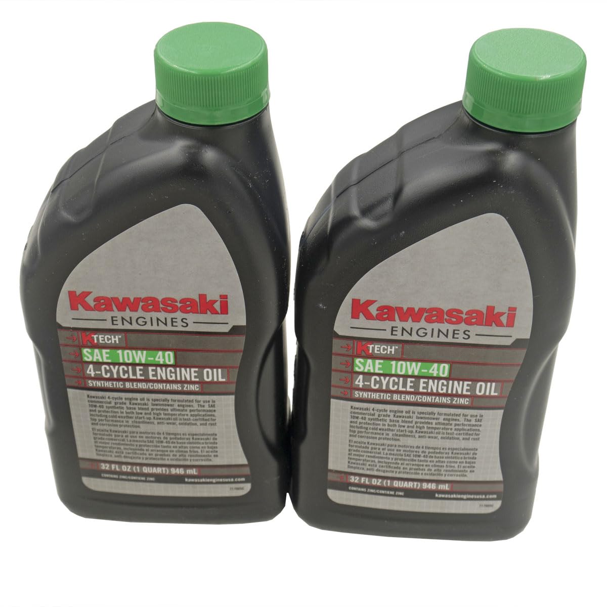 Kawasaki 10W-40 KTech oil bottle close-up highlighting proper viscosity and engine protection
