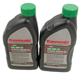 Kawasaki 10W-40 KTech oil bottle close-up highlighting proper viscosity and engine protection