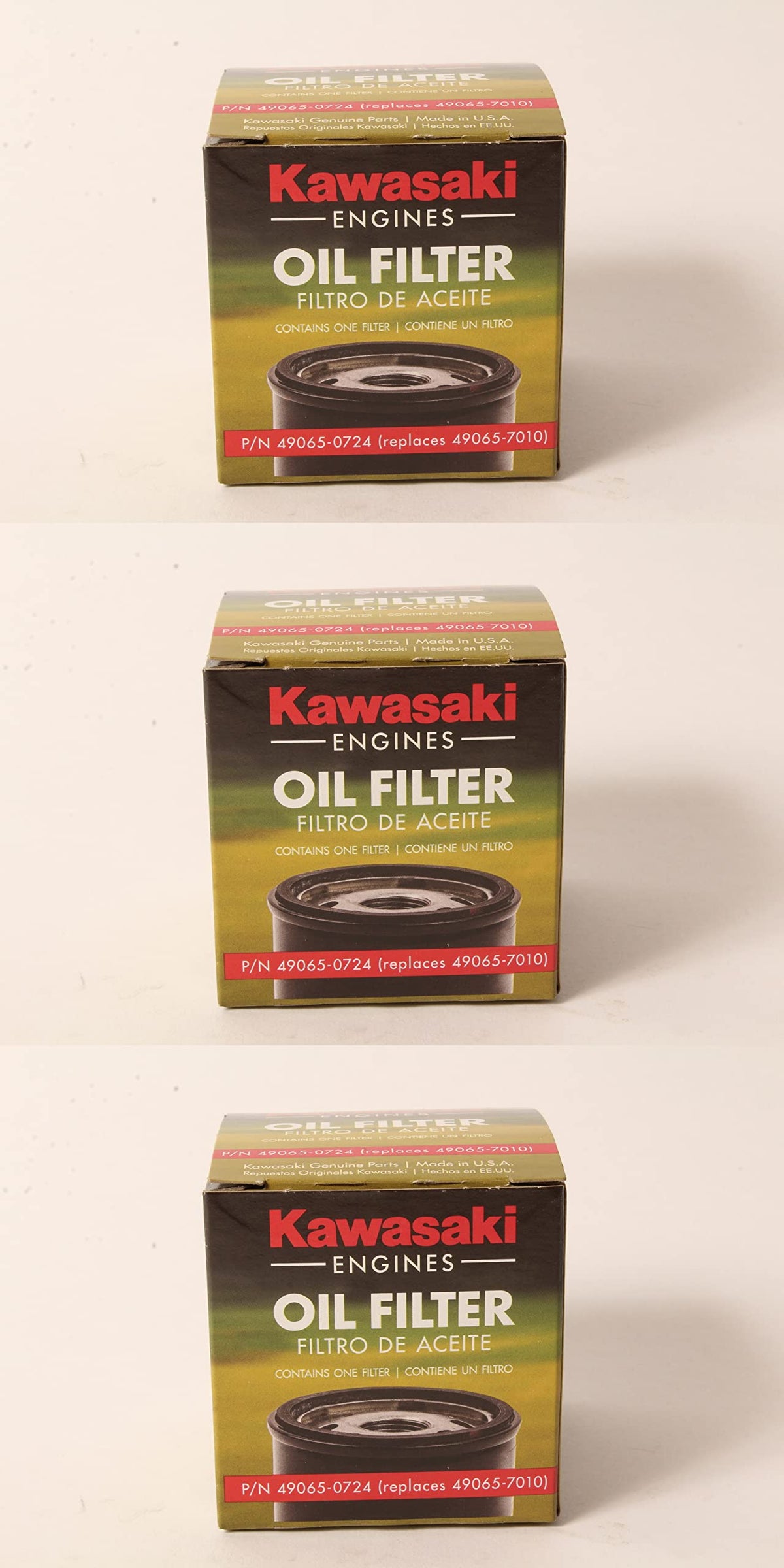 Kawasaki oil filter front packaging showing genuine part and clear labeling for authenticity