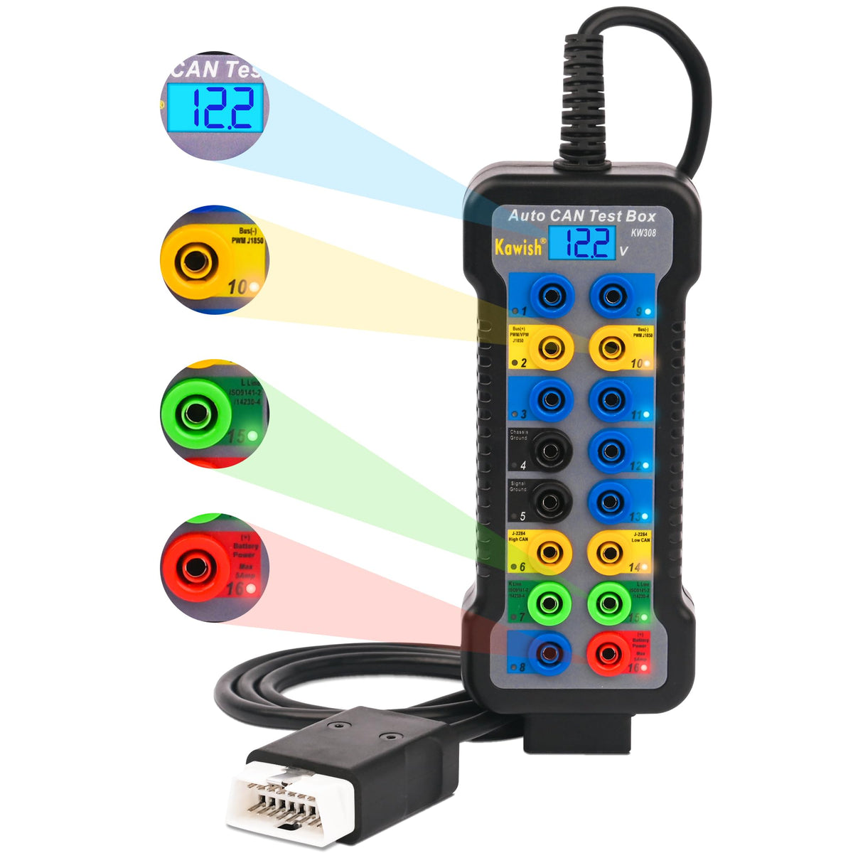 KAWISH front view of 16‑pin connector showing easy access and faster diagnostics