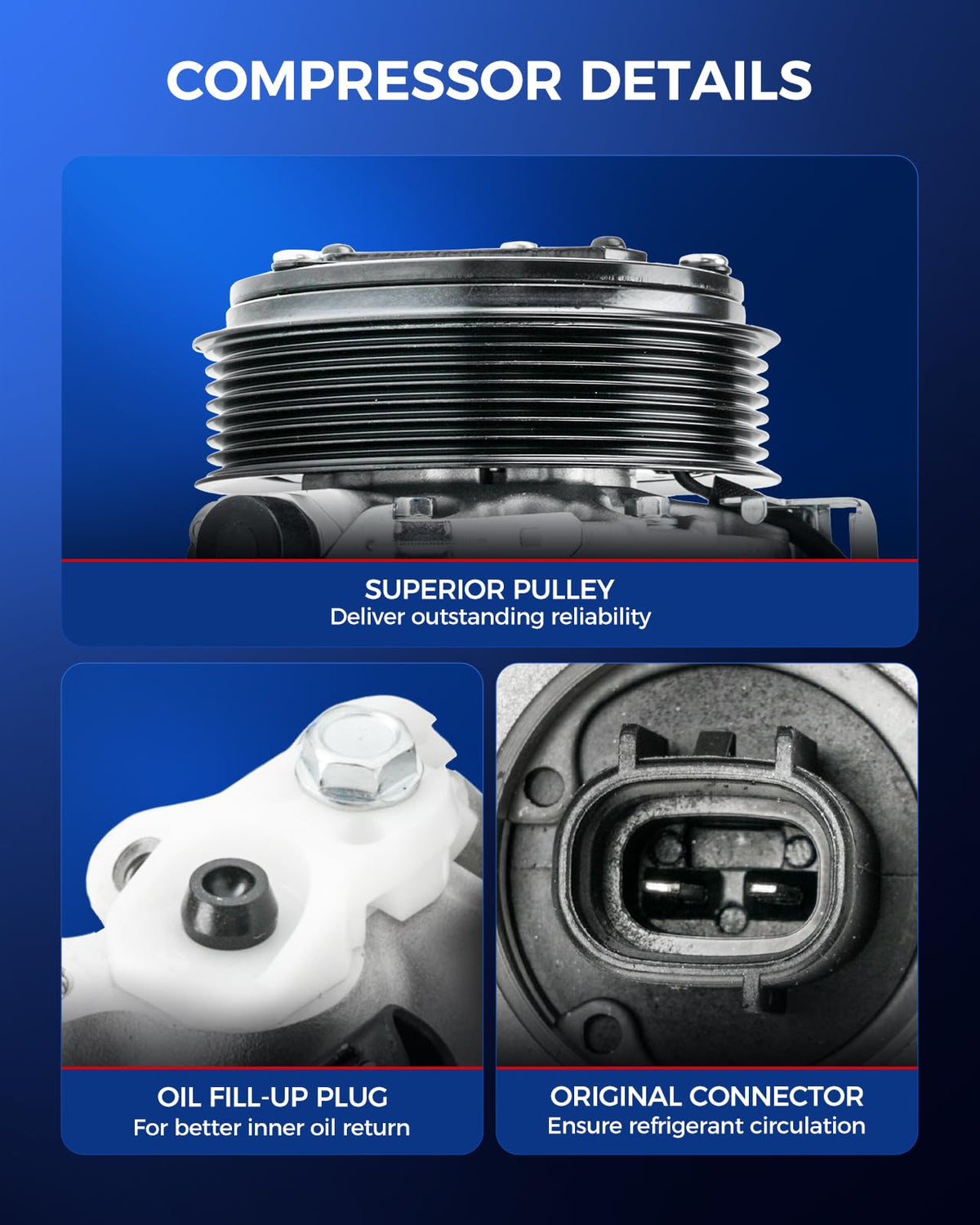 KAX compressor installed in an engine bay demonstrating direct-fit replacement