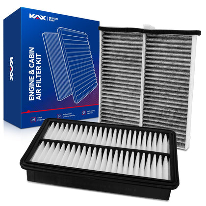 KAX engine and cabin filter kit front packaging showing model compatibility benefit